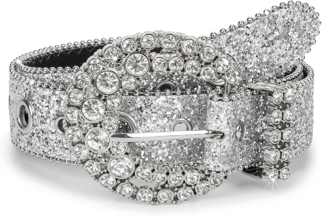 Women Rhinestone-Leather-Belts Western-Cowboy-Cowgirl Belt Bling-Diamond Waist Belt for Jeans Pants