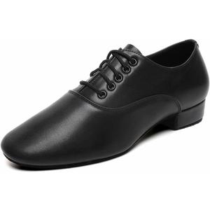 Men's Ballroom Dance Shoes Black Leather Sole Tango Salsa Latin Character Shoe (11) 