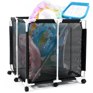 Pool Storage Bin, Float Toy Storage Organizer, Rolling Pool Toys Holder for Outdoor, 160 Gallon Large Mesh Poolside Container (Black)