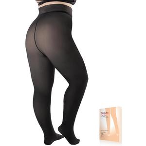 Plus Size Fleece Lined Tights Women, Fake Translucent Winter Thermal Pantyhose, High Waist Warm Thermal Leggings.
