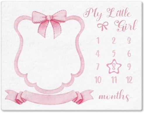 Mindsoft Trendy Pink Bow Coquette Baby Milestone Blanket Coquette Flannel Blanket Newborn Infant Swaddle Growth Baby Frame for Boys Girls Nursery (Bow, Pink)
