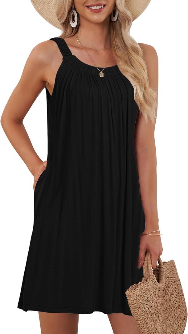 MISFAY Swimsuit Cover Up for Women 2026 Beach Dress Sleeveless Floral Summer Sundress (Black, S)