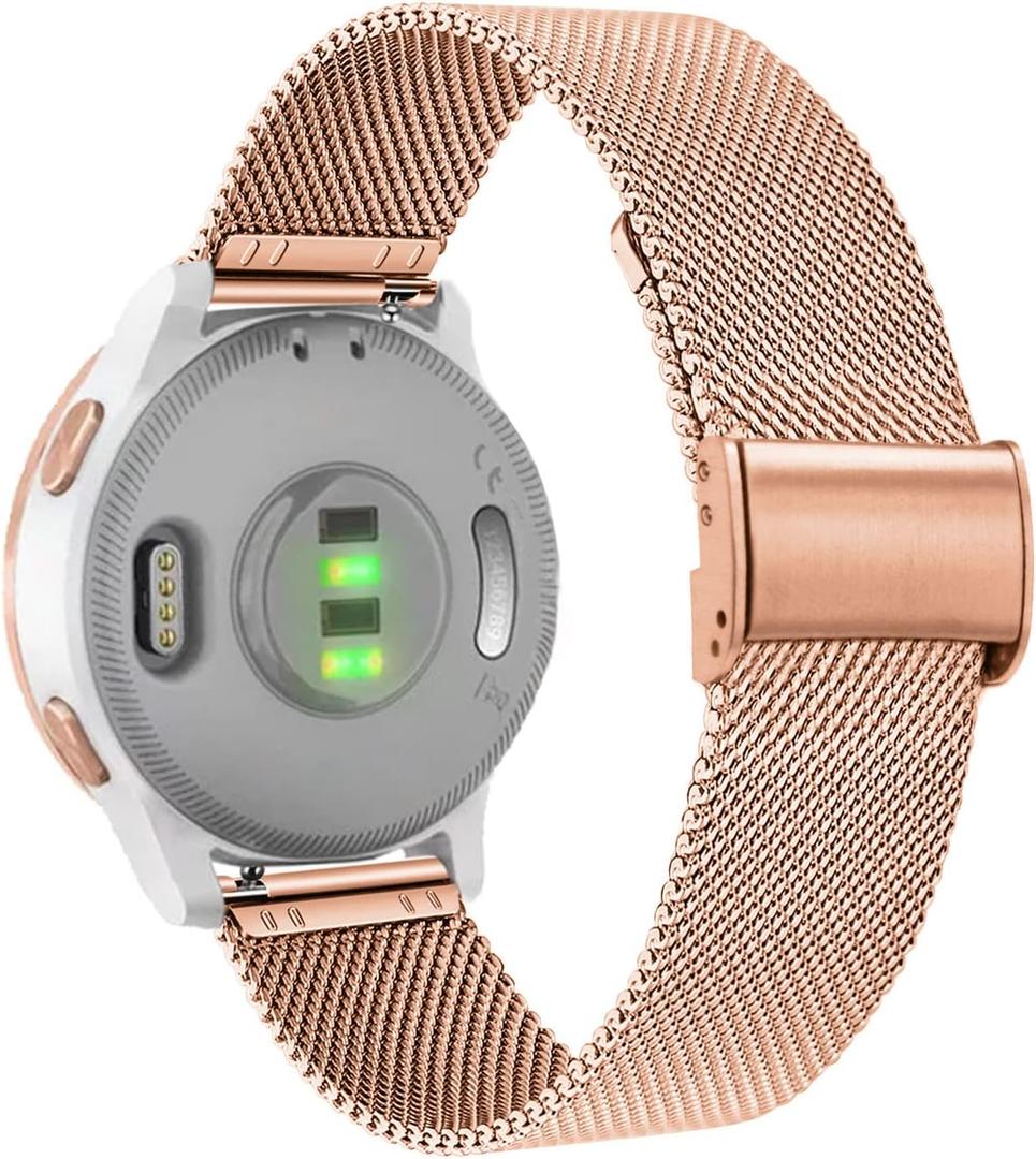 Abanen Watch Bands for Garmin Vivoactive 4S / Vivomove 3S / Venu 2S / Venu 3S, 18mm Quick Release Stainless Steel Metal Mesh Women Wristband Strap for Forerunner 255s/265s (Rose Gold)