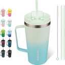 BJPKPK Insulated Tumbler with Handle, 18oz Insulated Tumblers with Lid and Straw, Stainless Steel Metal Water Bottles, Coffee Travel Mugs, Cups, Mint