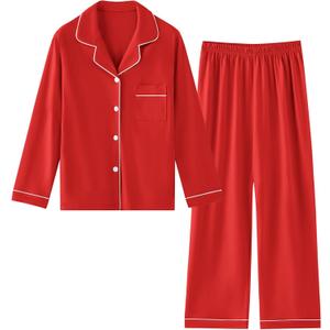 Umeyda Boys Pajamas, Little Kids Cotton Pajamas Set Unisex Boys Girls 2 Piece Long Sleeve+ Long Bottom Nightwear Sleepwear Button-Up Home Clothes Set, Red, for Ages 4-5T = Tag 120