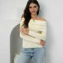 Women's Autumn Sweater, 2026 Casual Long Sleeve Off-The-Shoulder Strapless Knitted Sweater, Pullover Sweater (Beige, L)