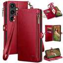 XcaseBar Compatible with Samsung Galaxy S25 Wallet case with Zipper Credit Card Holder【RFID Blocking】,Flip Folio Book PU Leather Phone case Shockproof Cover Women Men for Samsung S22Ultra case Red