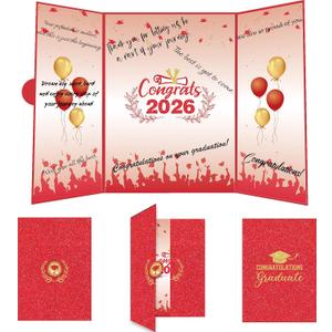 Red and Gold Graduation Sign in Book, Class of 2026 Graduation Guest Book, Congrats Grad Party Decorations for Students, High School, College, Class of 2026 Celebration Supplies