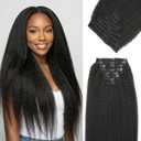 Kinky Straight Clip In Hair Extensions,24inch 200G 8pcs,100% Pure Protein Fiber Close to Human Hair,Natural Black Full Head Double Weft Invisible Yaki Clip Ins for Women (#1B,24inch)