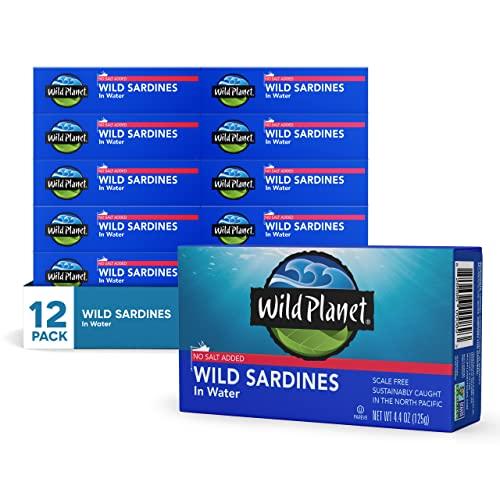 Wild Planet Wild Sardines in Water, No Salt Added, Tinned Fish, Non-GMO, Sustainable 4.4 Ounce , (Pack of 12) Best By 02.13.2028