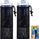 Riakrum 2 Pcs Water Bottle Holder for Backpack Foldable Mesh Water and Snack Holder Adjustable Pouch Tactical Attachments Bottle Carrier for Hiking Bicycle(Black)