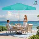 JEAREY 9' Outdoor Patio Umbrellas, Market Umbrella, Teal | 8 Sturdy Ribs, Tilt & Crank lift, Vented Canopy, Ideal for Garden, Deck, Backyard, Pool