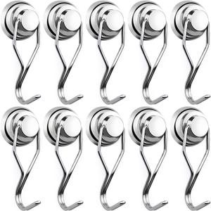 E BAVITE Magnetic Hooks,80LB+ Magnet Hooks Heavy Duty with Swivel Swing 10 Pack Strong Neodymium Magnetic Hook for Cruise Cabins Refrigerator Hanging Garage Workshop Office and Kitchen Silver