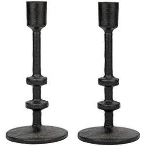 Stonebriar 6" Black Cast Iron Metal Taper Candle Holder Set 2