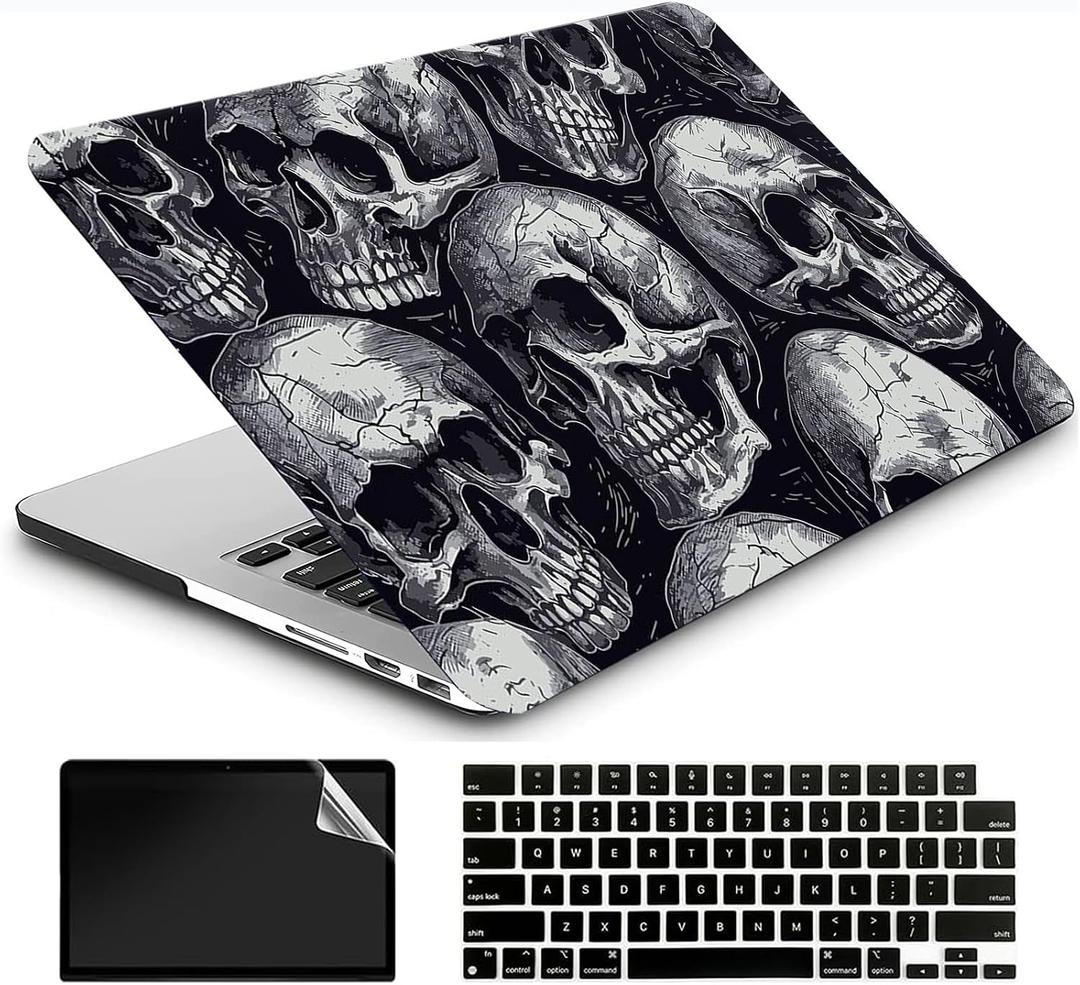 Compatible with MacBook Air 13 Inch Case 2022 2021 2020 Release A2337 M1/A2179 with Retina & Touch ID, Plastic Hard Shell Case + Keyboard Cover + Screen Protector - Skulls