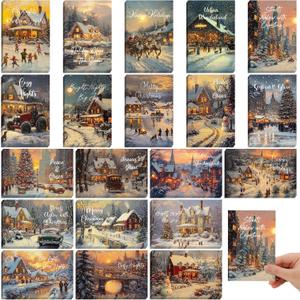 Nuanchu 80 Pcs Vintage Christmas Cards Bulk 4 x 6 Inch City Snow Scene Postcards Retro Winter Blank Greeting Cards for Xmas Holiday Party Home Friends Family