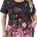 Women's Summer Short Sleeve Tunic Plus size ladies shirts Floral Blouse Loose Flowy Tops for Leggings (XXL)