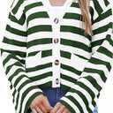 Saodimallsu Womens Striped Cardigan Sweaters Cropped Fall Button Open Front Long Sleeve Knit Sweater Coat with Pockets L