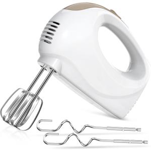 5-Speed Electric Hand Mixer with Whisk, Traditional Beaters, 120 Watts,Portable & Lightweight, Blending or Cooking White