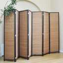Furnnylane 7 Panel Bamboo Room Divider - 5.6 ft Tall Folding Privacy Screen, Natural Brown Freestanding Partition Wall for Home Office & Room Separation (67" H x 107.5" W)