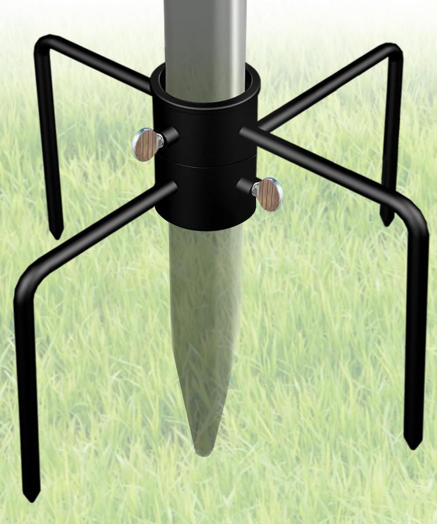 Garbuildman Upgraded Pole Stabilizer Stand Base with 4 Prongs for Outdoor Bird Feeder Pole, In-Ground Umbrella Stand Anchor Support Applies to 1.26" -1.96" Poles, Black, 1 Pack