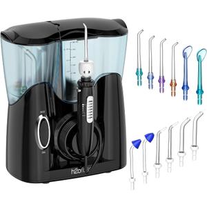 H2ofloss Water Flosser for Teeth, Braces, Professional Water Teeth Cleaner with 800ML Water Tank and 5 Settings, 13 Multifunctional Nozzles and Hygienic Nozzles Storage Compartment for Family (Black)