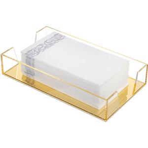 MyGift Modern Metal Wire Bathroom Paper Hand Towel Holder in Brass Tone Finish, Guest Bathroom Countertop Vanity Disposable Folded Trifold, C-fold, (Clear)