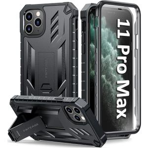 FNTCASE for iPhone 11 Pro-Max Case: Rugged Shockproof Protective Cases with Kickstand - Heavy Duty Dual Layer Military Grade Drop Proof Protection Cell Phone Cover (Black)