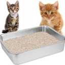 Stainless Steel Cat Litter Box for Big Cats,Large Metal Cat Litter Box-Easy to Clean,Small Stainless Steel Litter Box(17.5" L x 13.6" W x 4.1" H).