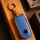 Retro Style Leather Key Fob Cover, Compatible with BMW 2023/2024/2025~up New 5 7 Series X1 X2 X3 X5 X6 X7 XM 740i 760i IX IX3 I5 I7, No Screw Design Smart Key Holder Protector(Black)