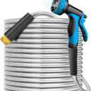 Stainless Steel 25FT Garden Hose with 10 Functions, Adjustable Spray Nozzle, Flexible Durable No Kink Leak Dog Proof Metal Water Hose for Yard Lawn