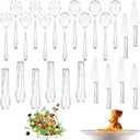24 Pcs Disposable Plastic Serving Utensils Set 6 Each 9.7" Serving Spoons Forks 9.5" Knife and 6.3" Tongs for Wedding Graduation Party Birthday Catering Buffet Supplies(Clear)