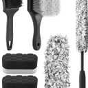 Fantasticlean 7PCS Car Wheel Cleaning Pro Kit, Tire Brush, Soft-bristled Rim Brush, Microfiber Flat Wheel Brush, Double-Ended Detailing Brush, Detailing Pads, Scratch-Free & Multipurpose