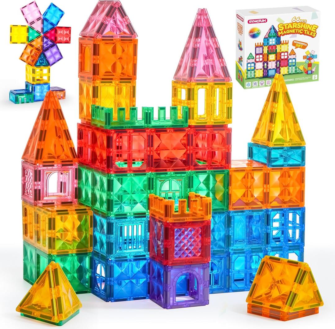 SYNCFUN 66PCS Magnetic Building Tiles, Toys for Toddler, 2D & 3D Magnet Tiles, Durable and Creative STEM Building Toys for Kids Aged 3-5 4-8, Educational Gift