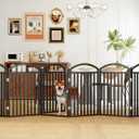 Folding No-Assembly Freestanding Dog Gate with Door,32" Heights Foldable Pet Fence,144" Extra Wide Accordion Puppy Folding Playpen for Doorways,House,Stairs (6 Panels,Black)