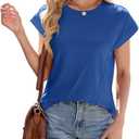Summer t Shirts for Women Tee Women's Short Sleeve Tops Womens Tops Dressy Casual Top 2025 Blouses Shirt Women's Clothing (Medium, Blue)