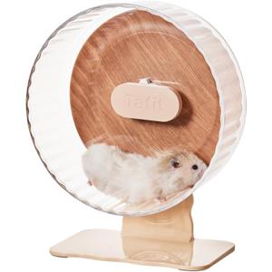 Silent Hamster Wheel 10.5 Inch Dual-Bearings Quiet Running Exercise Wheels with Wood Grain Backboard, Height Adjustable for Syrian Hamsters, Gerbils, Mice, Hedgehog, Lemmings, Warm Brown