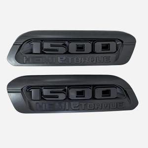 2pack OEM 1500 Etorque Exterior Badges Emblems Left Right Side Badges Hood 3D ABS Compatible with fits 1500 68500542AA 68500541AA (All Black)