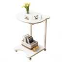LITAITAI Side Table with Wheels,C Shaped White End Table,Small Side Table for Couch Sofa Table,Round Coffee Table,Mobile Standing Desk,Tall Tv Tray Table for Living Room,Bedroom,Metal Frame