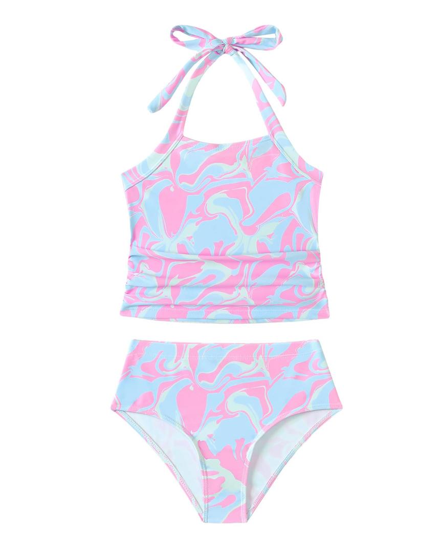 Kids Swimsuits for Girls Bathing Suits Size 6 7 Toddler Girls 2 Piece Swimsuit Cute Halter Adjustable Tie Tankini Summer Modest Swimwear 6-7 Year Old
