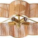 21 Rattan Light Fixtures Ceiling Light Wicker Boho Chandelier with Hand Woven Brushed Brass Finish Flower Shade for Kids Room Bedroom Laundry Room Cloak Room 5-Light