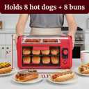 Elite Gourmet 8 Hot Dog Roller & Toaster Oven | 5 Stainless Steel Rollers, 30-Min Timer, Auto Shut-Off, 2 Warming Racks, Bun Warmer, Drip Pan | Cooks Brats, Sausages, Taquitos | Red
