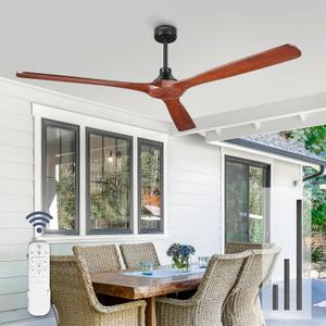 YOUKAIN 72 Inch Ceiling Fan No Light, 3 Blade Ceiling Fan, Walnut Wood, Remote Control, 6-Speed Reversible Motor, Timer, Outdoor Fans for patios, Living Room, 72-YJ817-DW-NL
