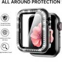 Compatible with Apple Watch Band 38mm 40mm 41mm 42mm 44mm 45mm 46mm, Women Bling Jewelry Bands with Tempered Glass Screen Protector Case, Shiny Strap for iWatch Series 11/10/9/8/7/6/5/4/3/2/1/SE