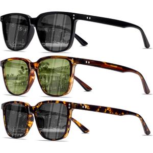Retro Polarized Sunglasses for Men Women UV Protection Classic Sports Driving Golf Hiking Square Sun Glasses (3pack-black+tortoise Gray+tortoise Green)