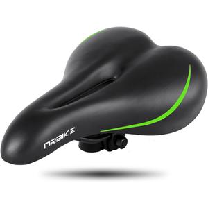 DRBIKE Adult Bike Seat with Wide Cushion & Waterproof Cover, Comfortable Padded Bicycle Saddle for Men & Women, Universal Bike Seat Replacement for MTB, Mountain, Road, Exercise & Cruiser Bike, Black (Green)