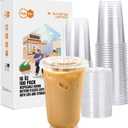 Turbo Bee 100 Pack - 16 OZ Round Bottom Plastic Cups with Lids and Straws, Disposable Clear Iced Coffee Cups with Lids for Cold Drinks and Beverages