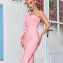 Mesh One Shoulder Bow Bodycon Midi Graduation Birthday Dinner Dress Bandage Party Dress (Medium)