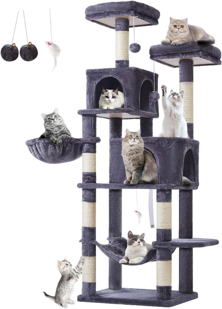 Taoqimiao Cat Tree, 67 in Tall Cat Tower with 2 Plush Cat Condos