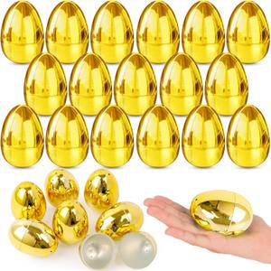 24 Pack 2.4 Inch Golden Easter Eggs, Metallic Plastic Empty Gold Eggs Bulk for Easter Egg Hunt, Easter Basket Stuffers Fillers, Filling Treats and Party Favors